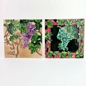 Vines Grapes set of 2 Art Tile 6x6 Decorative Wall Backsplash Free Standing